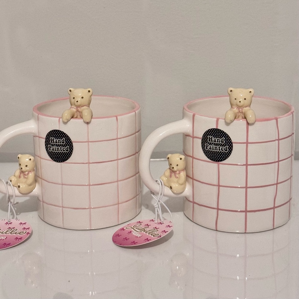 Set of 2 Hand-painted Teddy Bear Mugs